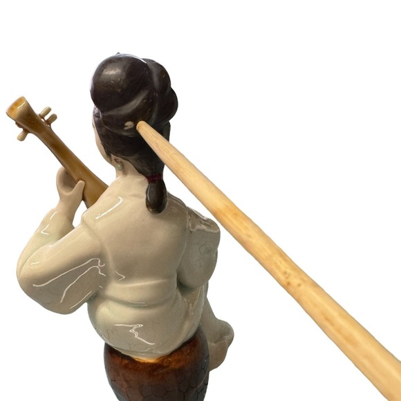 VTG Japanese Geisha Biwa Player Celadon Porcelain Statue Sculpture Figurine #11 - Picture 4 of 8